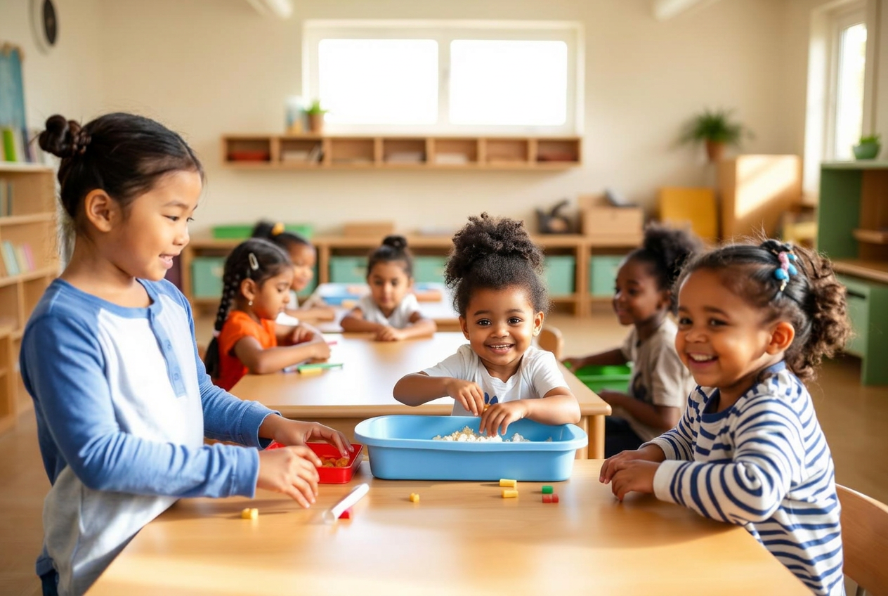 Children learning together in a bright 4Cs classroom